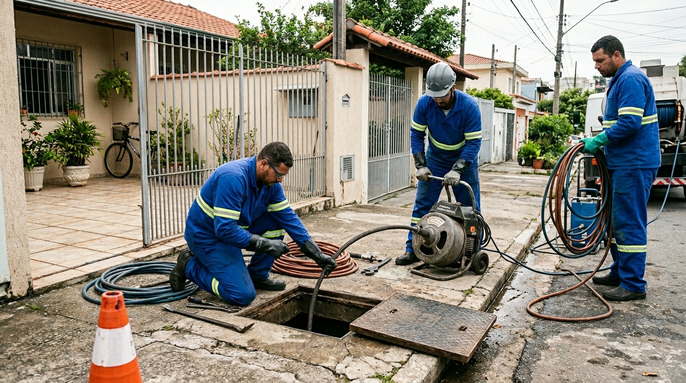 Equipe de desentupimento de esgoto em Belém-PA