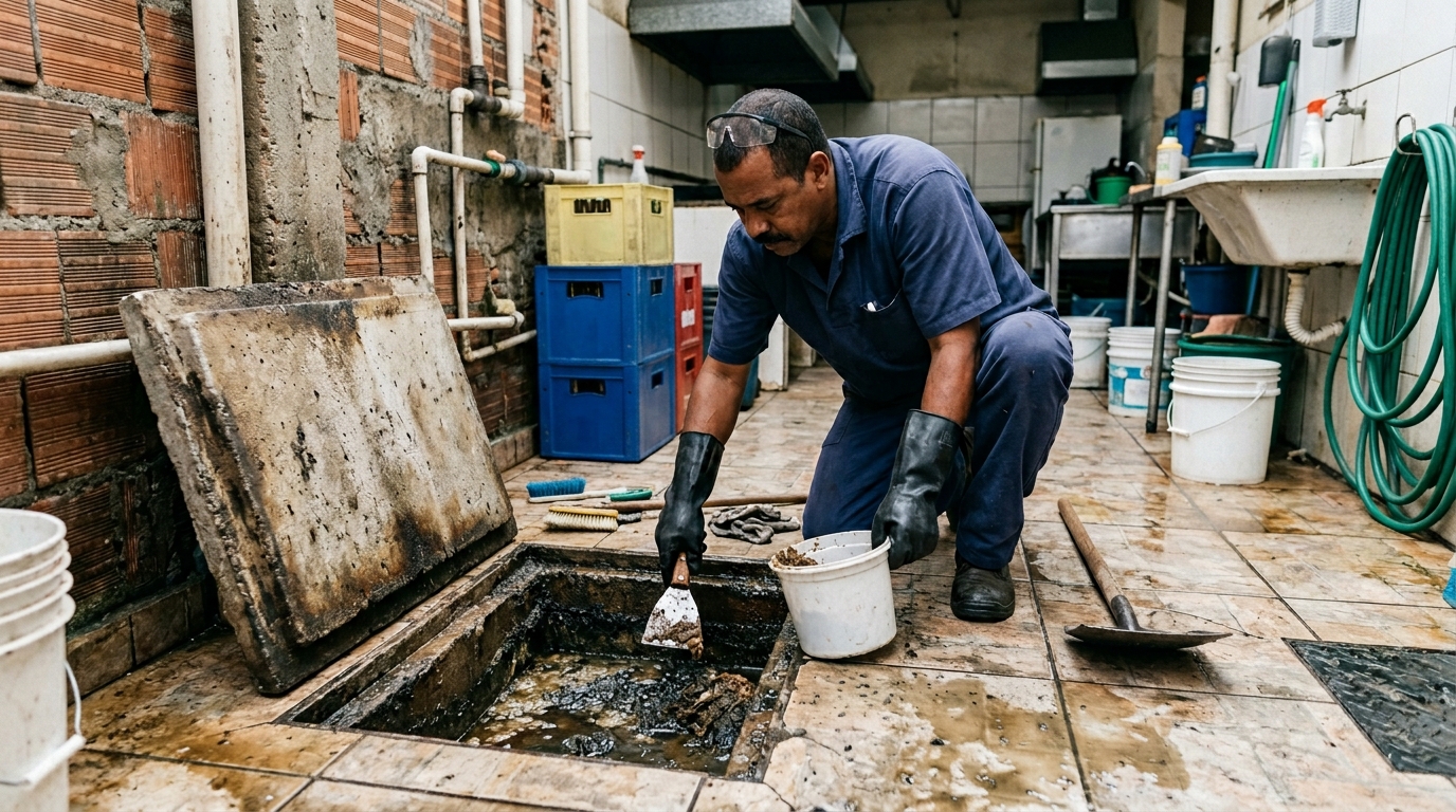Limpeza de caixa de gordura residencial em Belém-PA